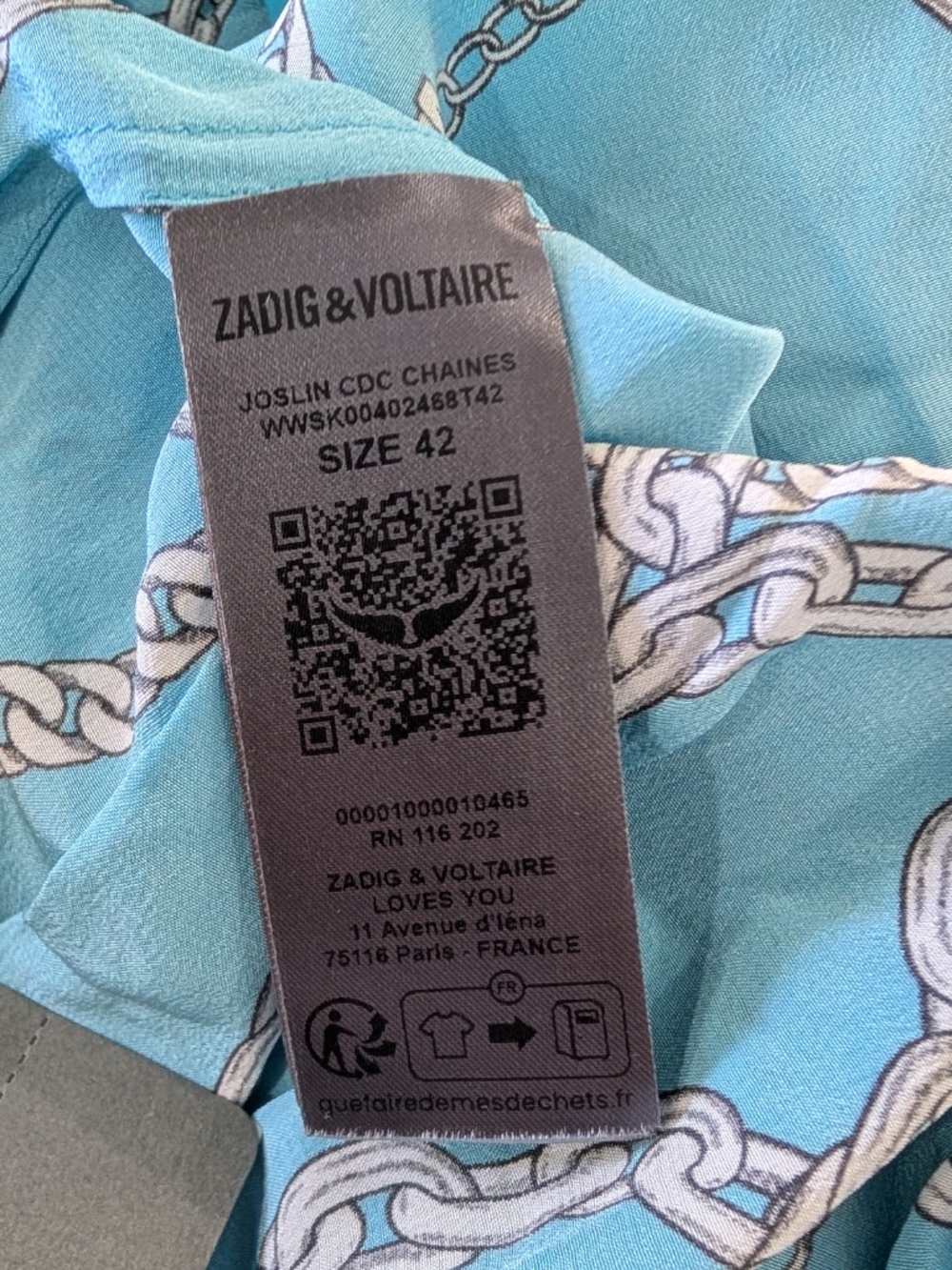 ZADIG & VOLTAIRE Joslin Silk Skirt Teal Chain Print Size L IT 42 NWT Lace Midi - Picture 6 of 11
